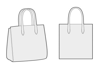 Siluet çanta taşı. Moda aksesuarı teknik illüstrasyon. Erkekler, kadınlar, unisex tarzı, düz çanta CAD taslak taslağı için vektör önü 3-4 görünümü izole edilmiş