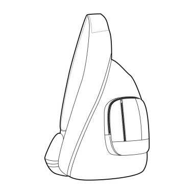 Sırt çantalı siluet çanta. Moda aksesuarı teknik illüstrasyon. Erkekler, kadınlar, unisex tarzı, düz çanta CAD taslak taslağı için vektör önü 3-4 görünümü izole edilmiş