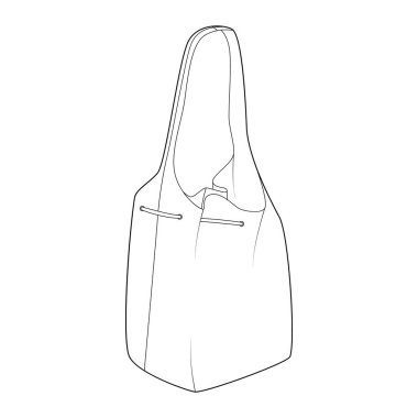 Her gün berduş silueti ve yumuşak sesli alışveriş yapan bir çanta. Moda aksesuarı teknik illüstrasyon. Erkekler, kadınlar, unisex tarzı, düz çanta CAD taslak çizimi için vektör önü 3-4 görünümü