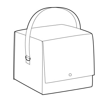 Kutu Torbası silueti. Moda aksesuarı teknik illüstrasyon. Erkekler, kadınlar, unisex tarzı, düz çanta CAD taslak taslağı için vektör önü 3-4 görünümü izole edilmiş