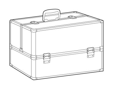 Kozmetik Kutu Siluet Çantası. Moda aksesuarı teknik illüstrasyon. Erkekler, kadınlar, unisex tarzı, düz çanta CAD taslak taslağı için vektör önü 3-4 görünümü izole edilmiş