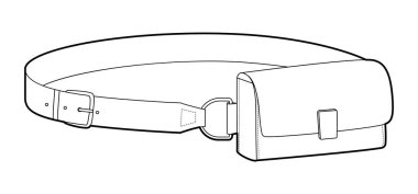 Kemer Torbası silueti. Moda aksesuarı teknik illüstrasyon. Erkekler, kadınlar, unisex tarzı, düz çanta CAD taslak taslağı için vektör önü 3-4 görünümü izole edilmiş