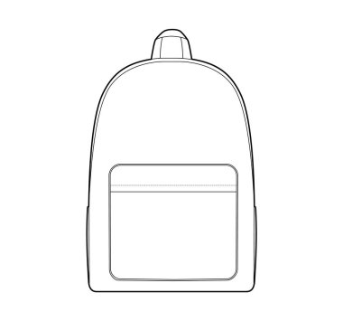 Sırt çantası siluet çanta. Moda aksesuarı teknik illüstrasyon. Vector okul çantası Erkek, kadın, unisex tarzı, düz el çantası, CAD taslak çizimi izole edilmiş