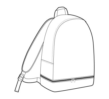 Modüler sırt çantası siluet çanta. Moda aksesuarı teknik illüstrasyon. Vector okul çantası Erkek, kadın, unisex tarzı, düz çanta CAD taslak çizimi izole edilmiş