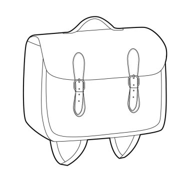 Çantalı, sırt çantalı, siluet çantalı. Moda aksesuarı teknik illüstrasyon. Vector okul çantası Erkek, kadın, unisex tarzı, düz çanta CAD taslak çizimi izole edilmiş
