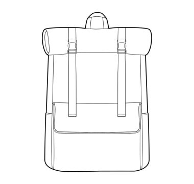 Her gün genişletilebilir siluet çanta. Moda aksesuarı teknik illüstrasyon. Vektör okul çantası erkek, kadın, unisex tarzı, düz çanta CAD taslak çizimi için 3-4 ön görünüm izole