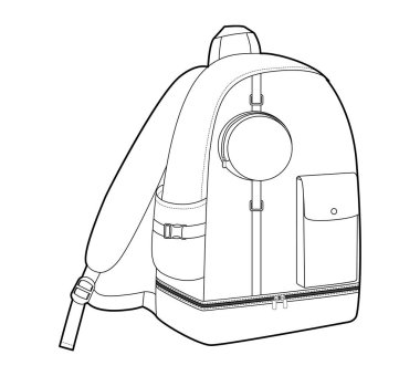 Modüler sırt çantası siluet çanta. Moda aksesuarı teknik illüstrasyon. Vector okul çantası Erkek, kadın, unisex tarzı, düz çanta CAD taslak çizimi izole edilmiş