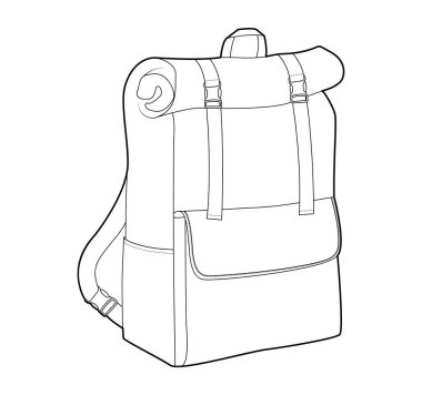 Her gün genişletilebilir siluet çanta. Moda aksesuarı teknik illüstrasyon. Vector okul çantası Erkek, kadın, unisex tarzı, düz çanta CAD taslak çizimi izole edilmiş