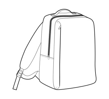 Laptop sırt çantası siluet çanta. Moda aksesuarı teknik illüstrasyon. Vector okul çantası Erkek, kadın, unisex tarzı, düz çanta CAD taslak çizimi izole edilmiş