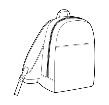 Minimum sırt çantası siluet çantası. Moda aksesuarı teknik illüstrasyon. Vector okul çantası Erkek, kadın, unisex tarzı, düz çanta CAD taslak çizimi izole edilmiş