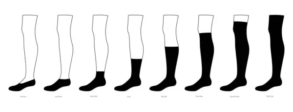 Set Socks Hosiery Show Low High Ankle Crew Mid Calf — Stockový vektor