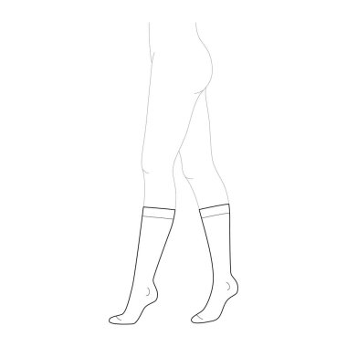 Baldır hizasında çorap hortumu. Moda aksesuarları teknik çizimler. Erkekler, kadınlar, unisex tarzı, düz şablon CAD taslak taslağı için vektör kenar görünümü beyaz arkaplanda izole edilmiş