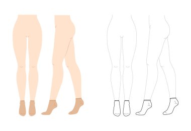 Kadın bacaklarına giyilen spor ayakkabı, doğal bej rengi ve çizgi tarzı. Çorap, moda, aksesuar, teknik illüstrasyon çorapları. Vektör önü, kenar görünüm, düz çizim çizimi beyaz üzerine izole edilmiş