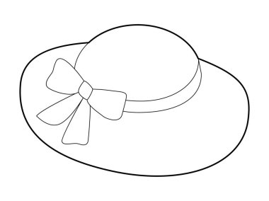 Fiyonklu Şapka. Summer Bonnet Head Moda aksesuar şapkası geniş kenarlı giysi teknik illüstrasyonlu. Erkekler, kadınlar, unisex tarzı, düz şablon CAD taslak çizimi için vektör başlığı izole edildi