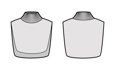 Örgülü yaka, çıkarılabilir aksesuar balıkçı yaka kazak kısmen teknik moda illüstrasyon kolsuz. Düz atlama önü, arkası gri renk. Kadın erkek unisex CAD modeli