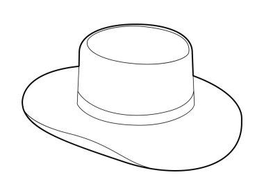 Outback Aussie Akubra Hat grubuyla. Geniş kenarlı kıyafet teknikleri olan baş moda aksesuar şapkası. Erkekler, kadınlar, unisex tarzı, düz şablon CAD taslak taslağı için vektör başlığı