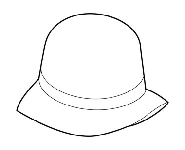 Bandoyla Cloche Şapka. Summer Head Moda aksesuar şapkası dar kenarlı giysi teknikleri ile. Erkekler, kadınlar için vektör başlığı, unisex tarzı, düz şablon CAD taslak taslağı izole edilmiş