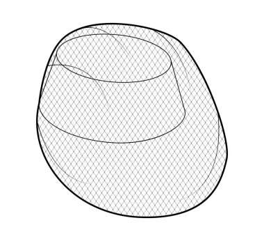 Peçeli Pillbox Şapkası. Baş moda aksesuar giysi teknik illüstrasyon. Erkekler, kadınlar için vektör başlığı, unisex tarzı, düz şablon CAD taslak taslağı izole edilmiş