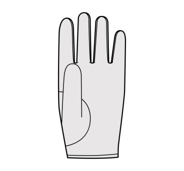 Bilek Uzunluğu Eldiven Moda Aksesuar Kıyafet Teknik İllüstrasyon Elbisesi. Erkekler, kadınlar, unisex tarzı düz şablon CAD taslak taslağı için vektör arka görünümü beyaz arkaplan üzerinde ana hatları