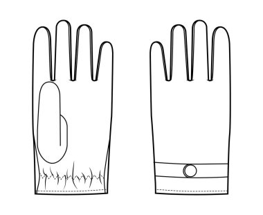 Sürücü Eldiveni Kısa Bilek Uzunluğu Moda El Tam Parmak Tasarımı Çekiş stili Aksesuar Aksesuar Tekniği. Vektör Erkekler, kadın tarzı düz şablon CAD modeli