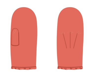Igloo Tek Parmaklı Eldiven Bilek uzunluğu turuncu kırmızı çizgi film moda el aksesuarı teknik illüstrasyon giysisi. Erkek ve kadın unisex stili düz CAD modeli için vektör ön avuç arkası görünümü