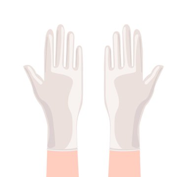 Beyaz Eldivenler lateks temizleme koruyucu moda el aksesuarı teknik illüstrasyon giysisi. Bulaşık Yıkama Vektörü Erkek, kadın, unisex düz şablon tarzı çizgi film için arka görünümü