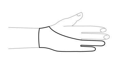 Çizim Eldiveni uzunluğunda moda el aksesuarları teknik çizim giysileri. Erkekler, kadınlar, unisex tarzı düz şablon CAD taslak taslağı için vektör ön avuç arkası görünümü