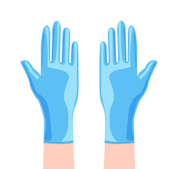 Blue rubber cleaning protective Gloves Fashion hand accessory clothing technical illustration garment. Dish wash Vector front palm back view for Men, women, unisex flat template mockup cartoon style