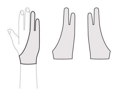 Çizim Eldiveni uzunluğunda moda el aksesuarları teknik çizim giysileri. Erkekler, kadınlar, unisex tarzı düz şablon CAD taslak taslağı için vektör ön avuç arkası görünümü