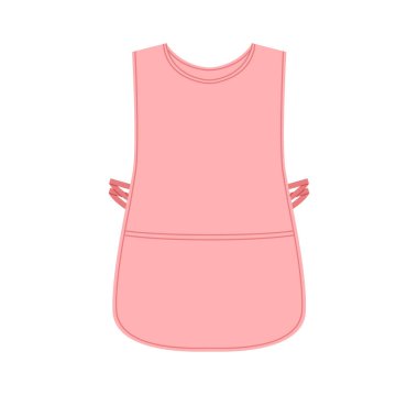 Önlüklü Cobbler Slipover Smock teknik moda illüstrasyonu. Tabard üniforması, pembe çizgi film için düz çizim dış görünüş şablonu. Kadınlar ve erkekler beyaz arka planda izole edilmiş.