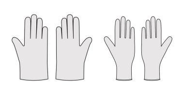 Poly, CPE, TPE ve Temizlik Eldiveni Moda el aksesuarları teknik illüstrasyon giysisi. Beyaz arkaplanda vektör biçimi düz şablon CAD taslak taslağı ana hatları