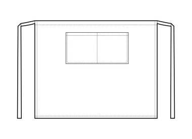 Bel önlüğü teknik moda illüstrasyonu. Çizgi film çizimi çizimi için şef üniforması. Kıyafet taslağı ön görünümü. Kadın ve erkek unisex CAD modeli beyaz arka planda izole edildi