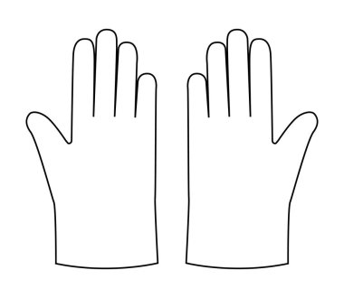 Poly, CPE, TPE eldivenleri koruyucu el aksesuarları teknik illüstrasyon giysileri. Beyaz arkaplanda erkek, kadın, unisex tarzı düz şablon CAD taslak taslağı için vektör ön görünümü