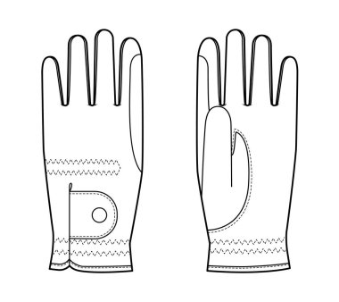 Binicilik Eldiveni At Biniciliği Moda El Aksesuarları Teknik Resim Kıyafeti. Erkekler, kadınlar, unisex tarzı düz şablon CAD taslak ana hatları beyaz arkaplan üzerinde