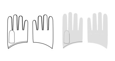 Yarı Eldiven Kısa Boylu Gri Çizgi Film ve Moda Taslak El Aksesuarları Teknik Çizim Elbisesi. Erkekler için vektör ön avuç arkası görünümü, kadın tarzı düz şablon CAD ana hatları