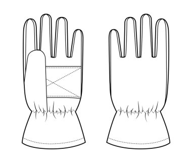 Kayak Eldiveni Iglos Yalıtılmış Çekirdek Moda El Aksesuarları Teknik İllüstrasyon Elbisesi. Erkekler, kadınlar, unisex stili düz şablon modelleme taslağı için ön avuç içi görünümü