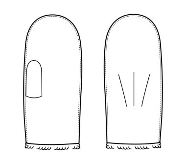 Igloo Tek Parmaklı Eldiven Bilek Uzunluğu Moda El Aksesuarları Teknik Resim Kıyafeti. Erkek, kadın, unisex tarzı düz şablon CAD taslak çizimi için vektör ön avuç arkası görünümü