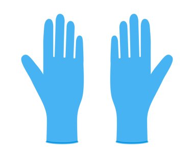 Mavi kauçuk temizleme koruyucu eldivenler el aksesuarları teknik illüstrasyon giysileri. Bulaşık Yıkama Vektörü Erkek, kadın, unisex düz şablon taklit çizgi film biçimi için arka avuç görünümü