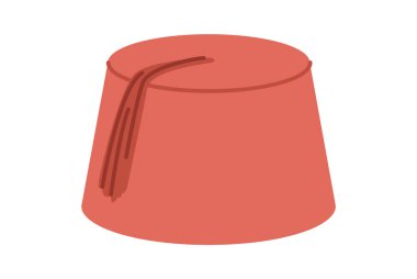 Püsküllü şapka şeklinde Fez Pillbox. Baş moda aksesuar giysi teknik illüstrasyon. Erkekler, kadınlar için vektör başlığı, unisex tarzı, düz şablon CAD taslak taslağı izole edilmiş