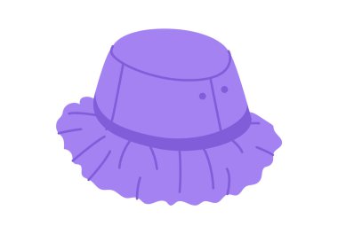 Fırfırlı Kova Şapka. Summer Head Moda aksesuar şapkası ve sarkık kenarlı kıyafet teknik çizimi. Erkekler, kadınlar için vektör başlığı, unisex tarzı, düz şablon CAD taslak taslağı izole edilmiş