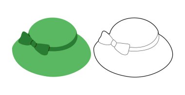 Fiyonklu mantar şapkası. Summer Head Moda aksesuar şapkası geniş dar kenarlı giysi teknikleri ile. Erkekler, kadınlar, unisex, düz şablon CAD taslak taslağı için vektör başlığı izole edilmiş