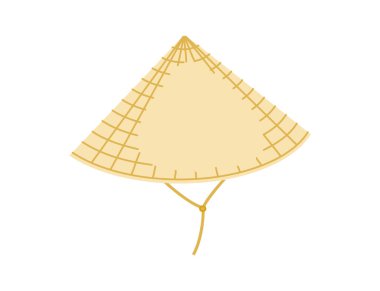 Çin Asyalı Şapka ve Çene Kayışı. Baş moda aksesuar giysi teknik illüstrasyon. Erkekler, kadınlar için vektör başlığı, unisex tarzı, düz şablon CAD taslak taslağı izole edilmiş