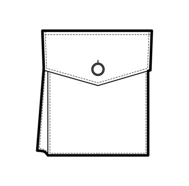 Angled Flap Pocket ile Bellows Kargo Teknik Moda İllüstrasyonu. Düz giysi şablonu ön görünüm. Kadın ve erkek unisex tarzı öğe CAD modeli beyaz arka planda izole edildi 