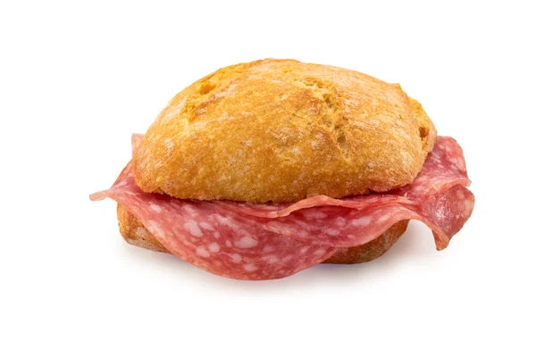 Sanduíche Com Salsicha Salame Pão Sêmola Trigo Duro Com Fatias — Fotografia de Stock