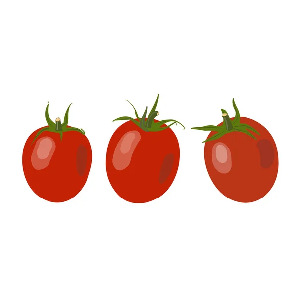 三张红樱桃番茄酱 色泽扁平 与白色隔绝 — 图库矢量图片