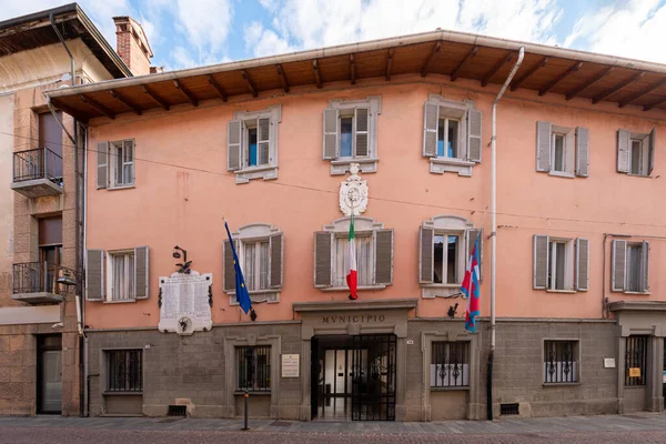 stock image Borgo San Dalmazzo, Cuneo, Italy- December 01, 2022: The town hall building in via Roma in the city headquarters of the National Snail Fair called Cold Fair