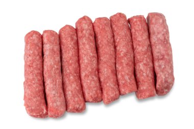Raw turkey and pork meat sausage isolated on white with clipping path included