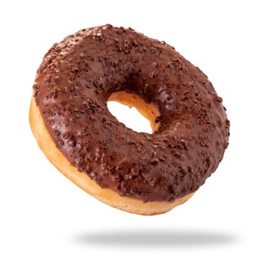 Donut or  doughnut with icing and chocolate praline isolated on white clipping path included