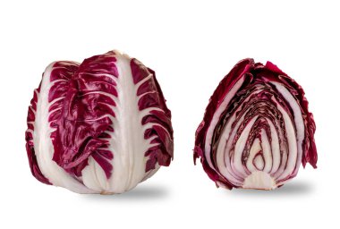 Radicchio di Verona typical red leaf radish chicory, whole near at section cut, isolated on white, clipping path included clipart