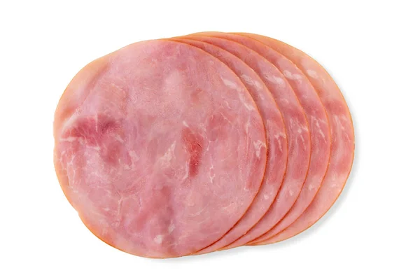 Ham Slices Isolated White Clipping Path Included — Stockfoto